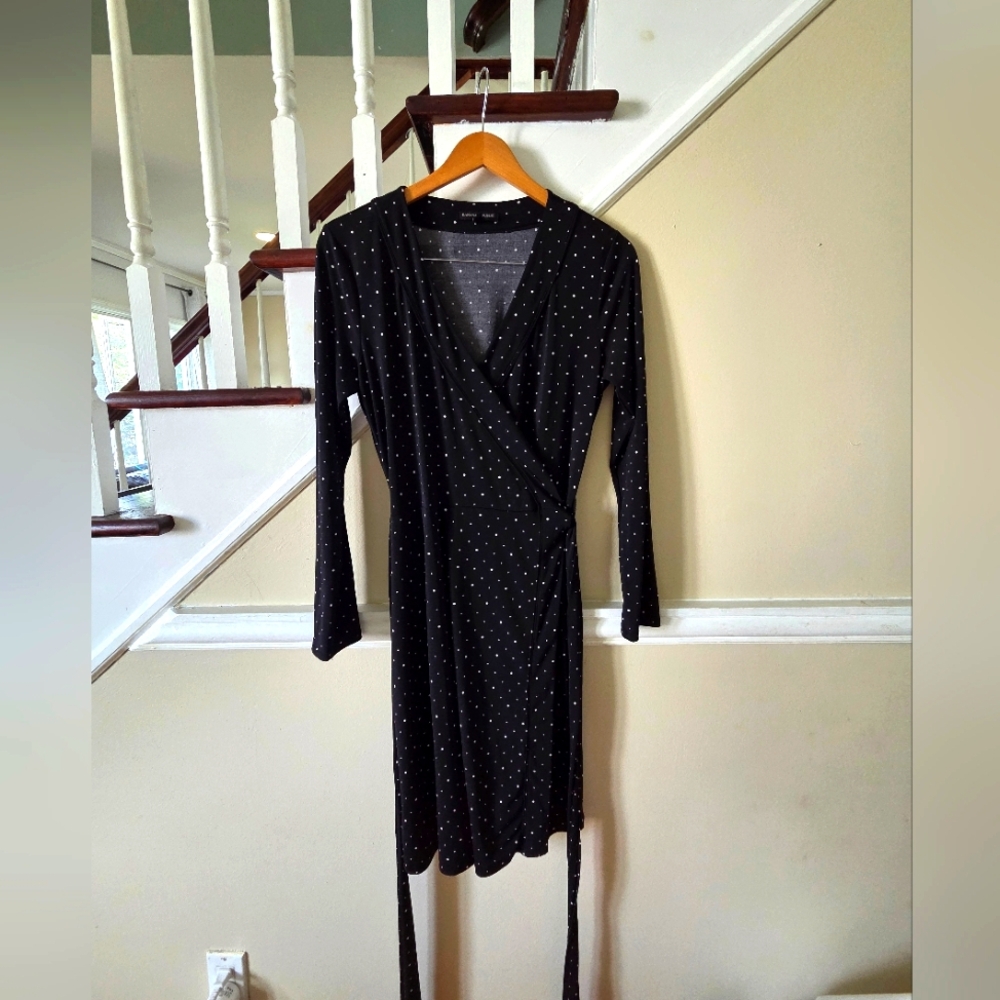Banana Republic Black Long Sleeve Wrap Polka Dot Dress